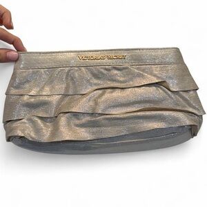 Victoria's Secret Gold Sparkle Clutch Purse/Cosmetic Pouch with Shimmer Ruffles